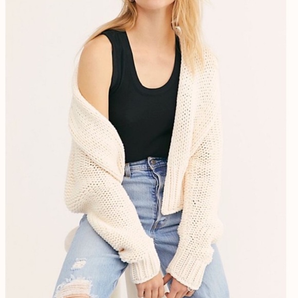 Free People Glow For It Chunky Knit Open Front Ribbed Hem Cardi in Ivory Sz XS - Picture 2 of 7